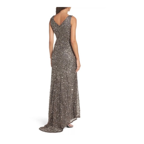 NWT Adrianna Papell V-Neck Sequin A-Line Gown in Lead [SZ‎ 12 ] - Picture 6 of 9